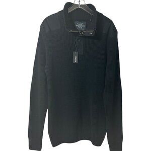 NWT Buffalo David Bitton Black Waffle Knit Sweater W/ Elbow Patches‎ Size Large